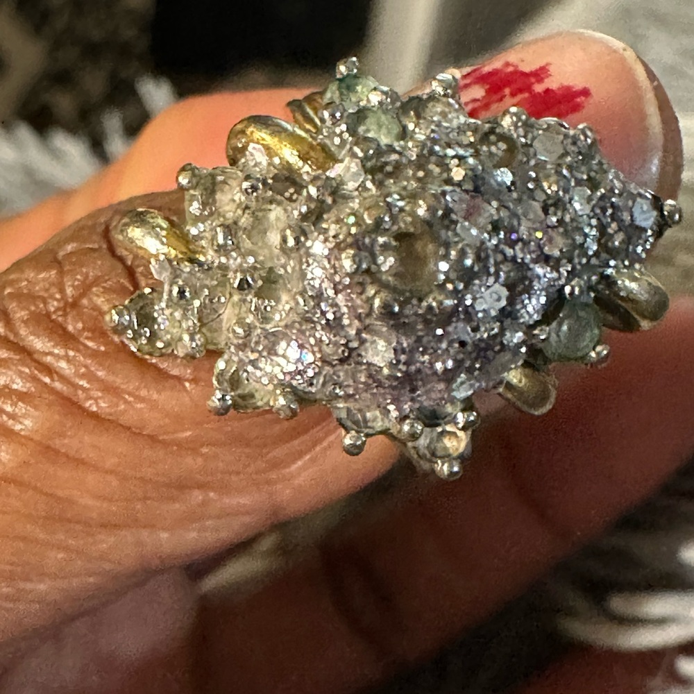 Vintage 18k yellow gold diamond cluster ring w/diamond set in white gold cluster - Picture 7 of 13
